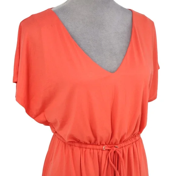 Soma Dress Womens Small Coral Orange Lined Stretch Knit Drawstring Waist New - Picture 6 of 16